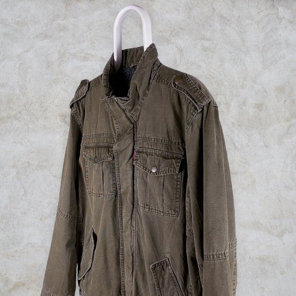 Vintage Green Levi's Jacket Utility Chore Fleece Lined XL Mens Military Twill - Picture 4 of 7